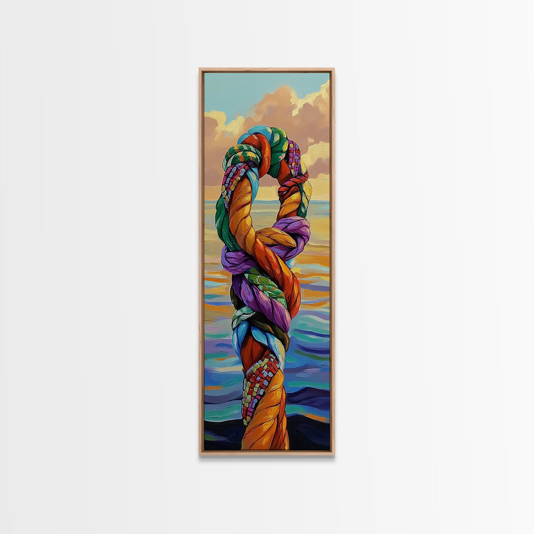 Nautical Rope, Abstract Art – Framed Canvas Print modern coastal wall art, vibrant marine themed decor, nautical nursery wall art, ocean painting