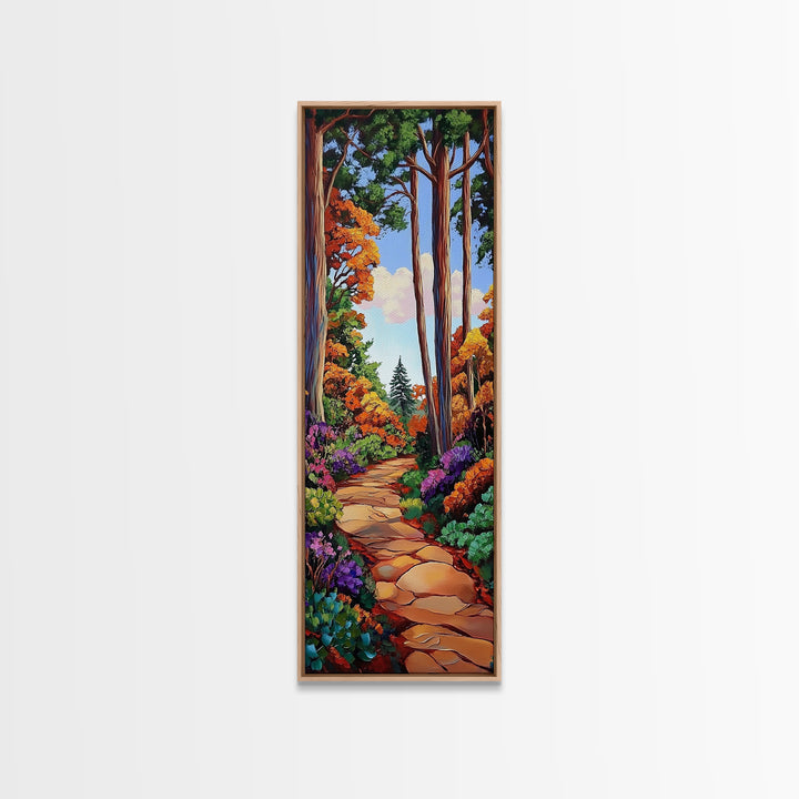 Autumn, Pathway, Forest, Trees, Framed Canvas Print, Fall foliage art in impressionist style, perfect Entryway Wall Art or Seasonal Home Decor