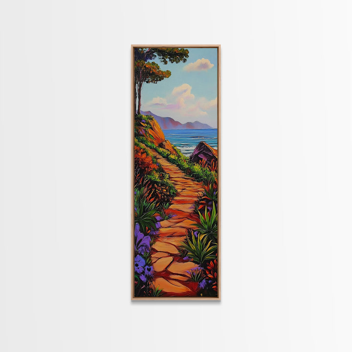 Ocean Cliff, Coastal Path, Seaside Trail Landscape Art, Bright Boho Nature Vibes, Relaxing Scenic Decor, Canvas Print