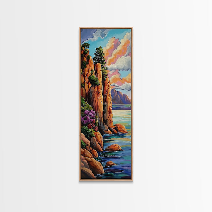 Ocean Cliffside, Pool, Waves, Framed Canvas Print, Tranquil ocean pool wall art, coastal seascape, tropical beach vibes, bathroom decor