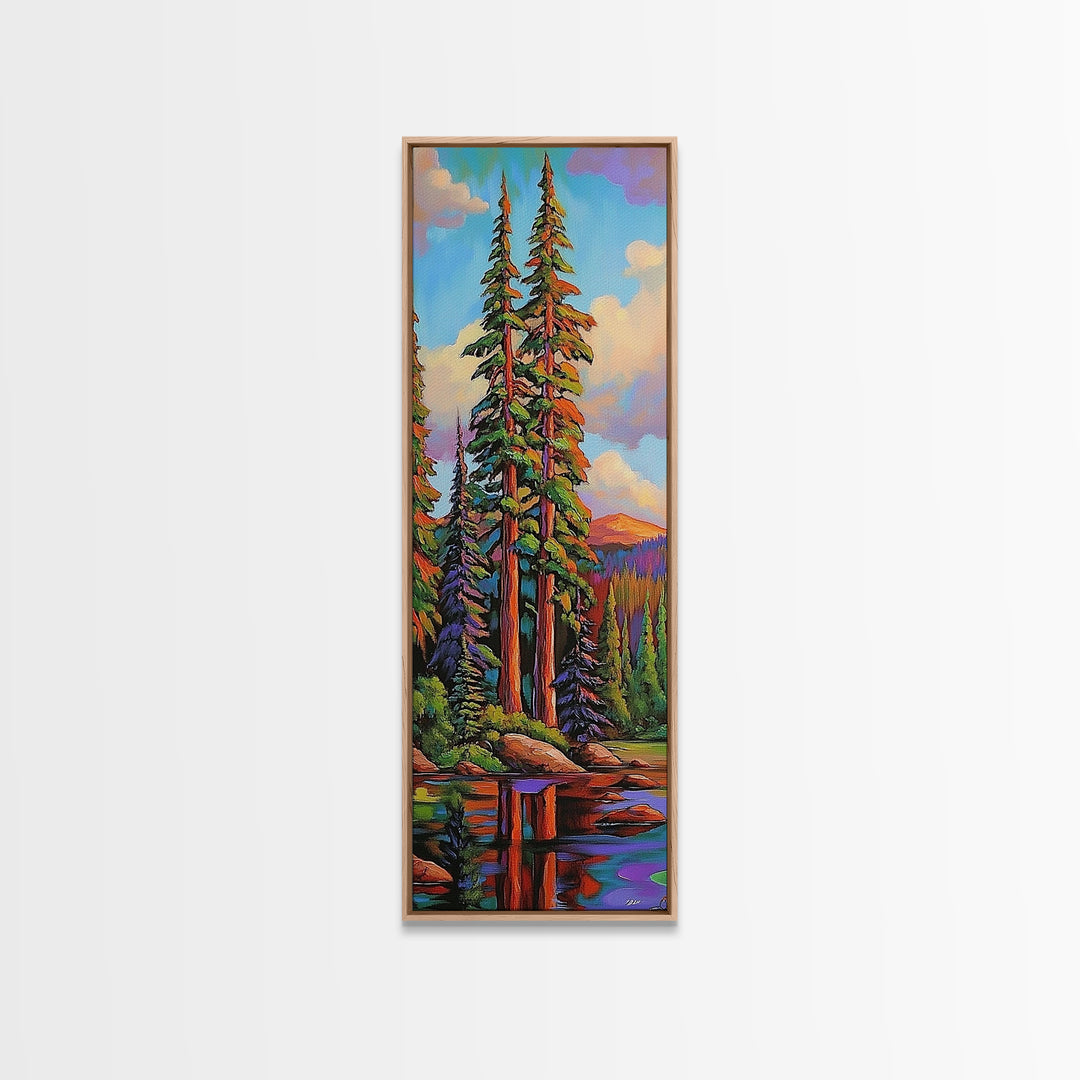 Pines Forest, Reflections Tranquil, Canvas Print, Serene forest lake painting, pine tree wall art, cabin living room decor, landscape piece