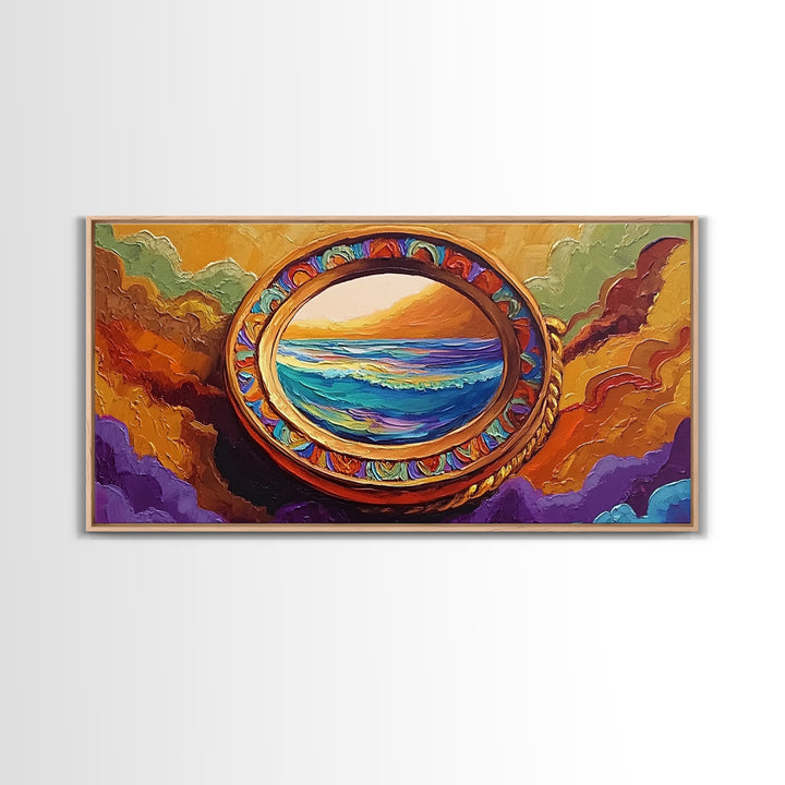 Ocean Portal View, Nautical Fantasy Frame, Abstract Beach Art, Canvas Print, Eclectic Living Room Decor, Surreal Coastal Artwork