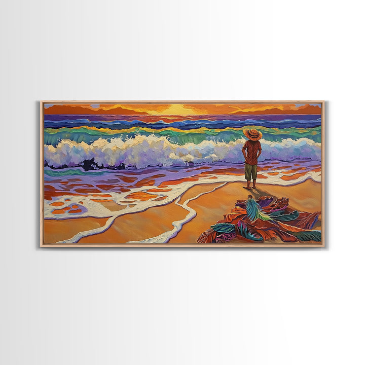 Sunset Ocean, Solitude, Framed Canvas Print, Peaceful Beach Sunset Art, Serene Mindfulness Coastal Decor, Zen Living Room Artwork