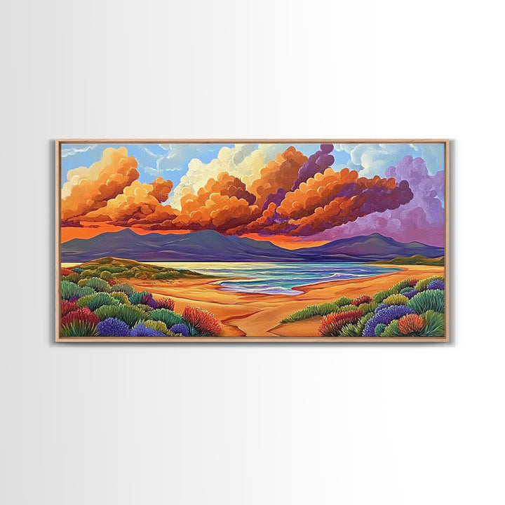 Coastal Sunset, Sandy Dunes, Ocean View, Canvas Print, Beach sunset artwork perfect Bathroom Wall Art or Tranquil Bedroom Decor