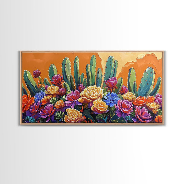 Cactus Flower, Bloom, Garden, Framed Canvas Print desert botanical artwork Kitchen Wall Art boho floral art vibrant home accent