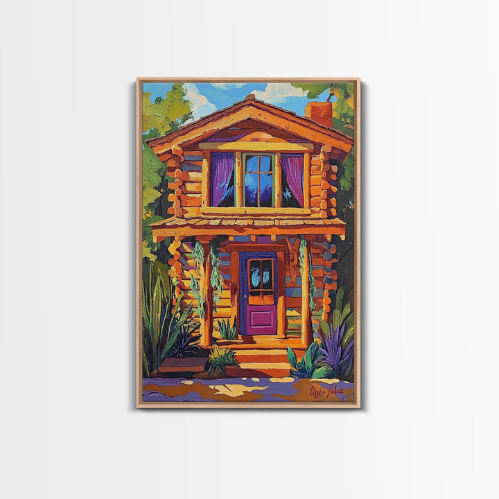 Cabin Cozy, Rustic, Nature, Framed Canvas Print log cabin wall art, autumn home decor, rustic living room print, woodland boho wall decor