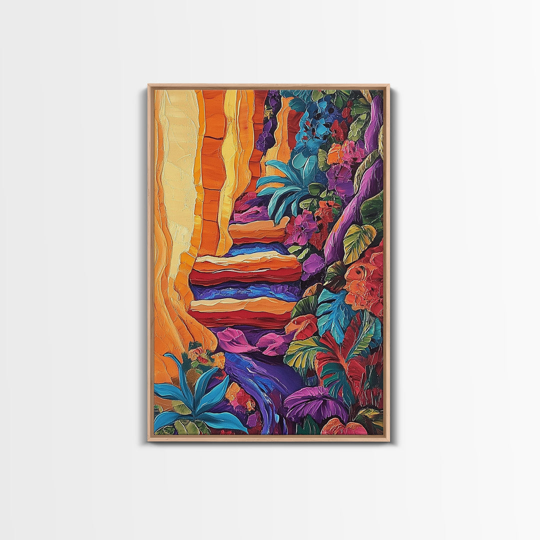 Canyon Path, Vibrant, Nature, Canvas Print bold textured painting, desert botanical wall decor, hallway art, southwest boho jungle print