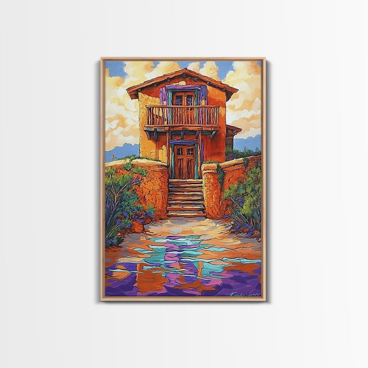 Adobe Desert, House, Framed Canvas Print, Rustic Southwest Wall Art, Earth Tone Adobe Home Decor, Boho Fall Art, Entryway Statement Piece