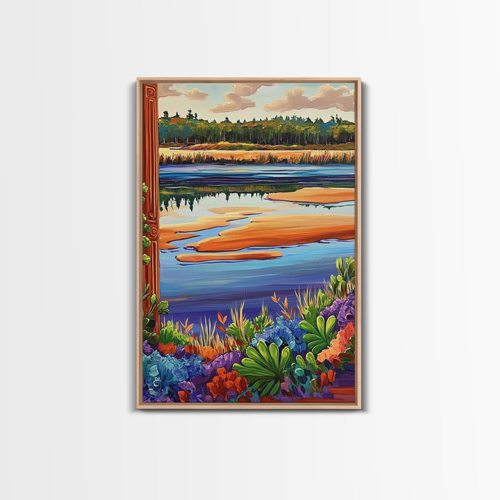 River Marsh, Reflection, Nature Landscape Canvas Print, Peaceful Lake Wall Art, Dining Room Decor, Tranquil Scenic Artwork