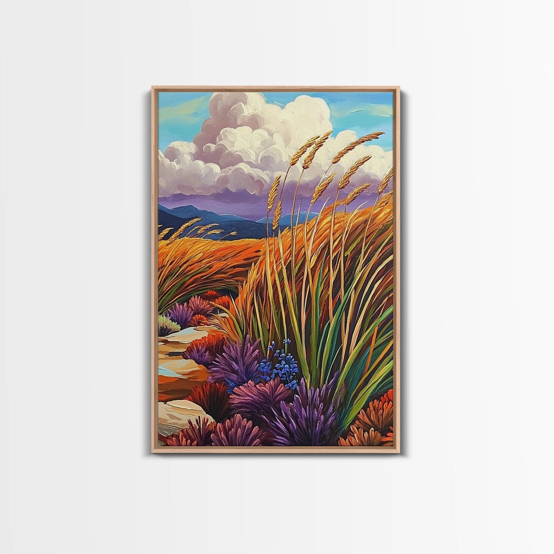 Autumn Prairie, Golden Fields, Windy Wheat, Nature Trail, Framed Canvas Print, Fall Wall Art, rustic farmhouse decor, cozy style