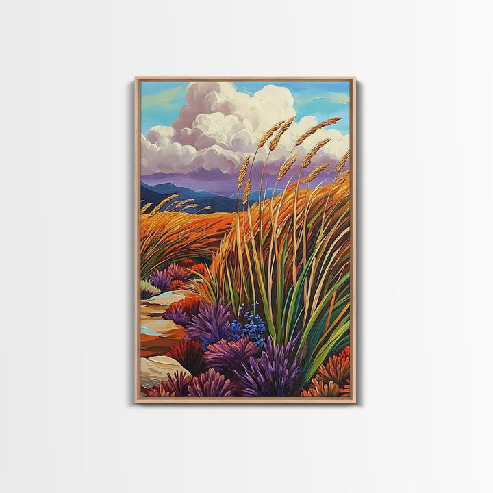 Autumn Prairie, Golden Fields, Windy Wheat, Nature Trail, Framed Canvas Print, Fall Wall Art, rustic farmhouse decor, cozy style