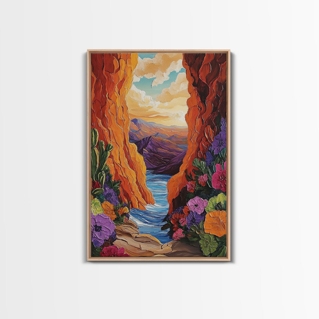 Canyon Wildflowers, Desert, Horizon, Canvas Print bold desert canyon landscape boho rustic mountain view wildflower wall art hallway decor