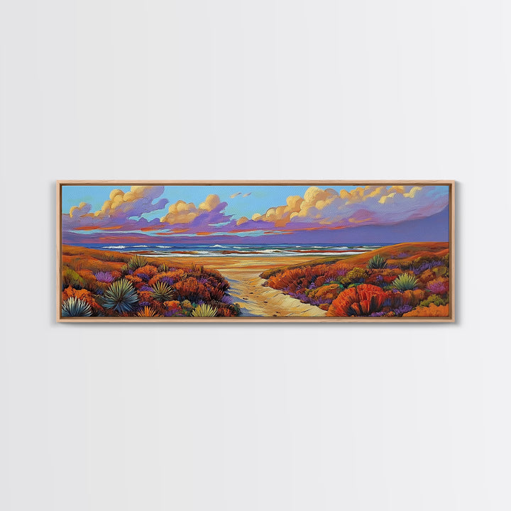 Coastal Dunes, Sunset Horizon, Seaside Path Art, Autumn Landscape, Canvas Print, Tranquil Living Room or Bedroom Wall Decor
