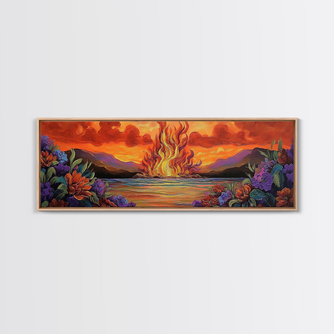 Burning Sky, Sunset Fire, Vibrant Nature, Canvas Print, Fall wall decor, dramatic sky wall art, living room art, abstract art