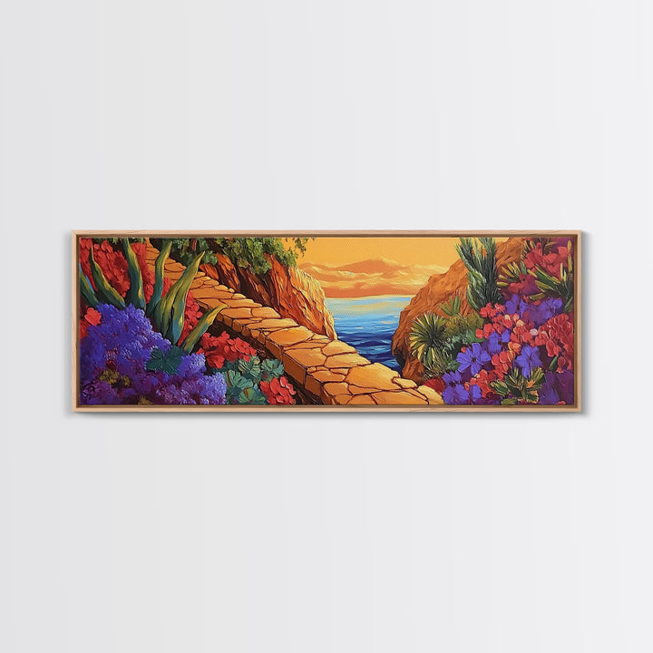 Desert Path, Floral Trail, Mountain View, Framed Canvas Print, Southwestern Wall Art, Nature Inspired Art, Boho Vibe, Living Room Decor