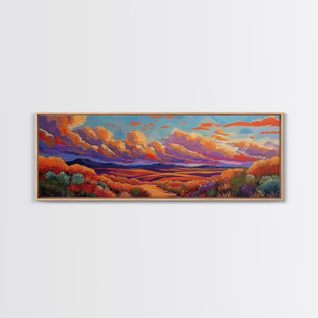 Desert Sunset, Golden Fields, Cloudscape Horizon, Canvas Print, vibrant desert painting, Fall boho art, hallway wall art