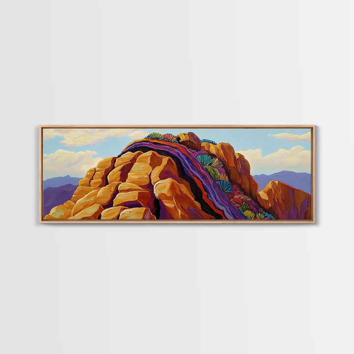 Rocky Mountain Peak, Colorful Cliffs, Nature Layers, Framed Canvas Print, Office Wall Art, Contemporary Landscape, Nature Inspired Art