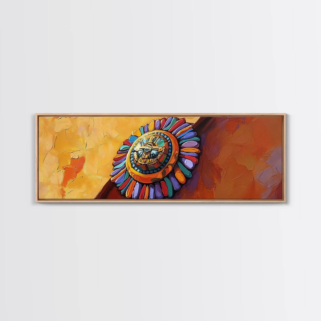 Aztec Sun Symbol, Bold Tribal Accent, Southwest Vibe Art, Native Motif Wall, Framed Canvas Print, Entryway Ethnic Boho Decor