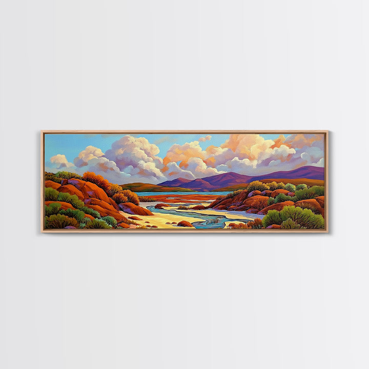 Desert Oasis, Canyon River, Cloudy Sky, Canvas Print, Southwest Landscape Art, Living Room Wall Art, Warm Earth Tone Decor