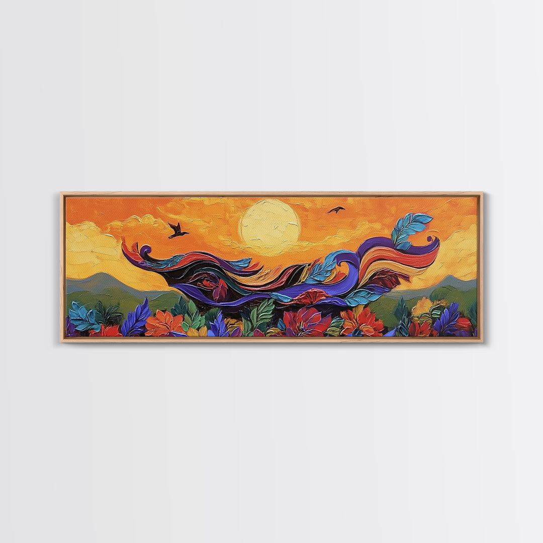 Abstract Bird, Flying Feathers, Bold Sunset, Canvas Print, Vibrant Boho Art, Living Room Statement Piece, Fall Color Palette