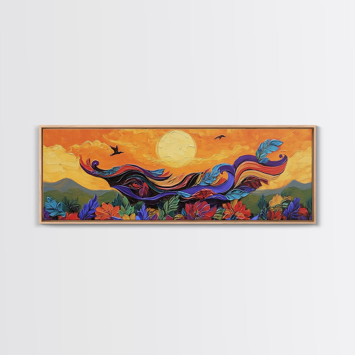 Abstract Bird, Flying Feathers, Bold Sunset, Canvas Print, Vibrant Boho Art, Living Room Statement Piece, Fall Color Palette