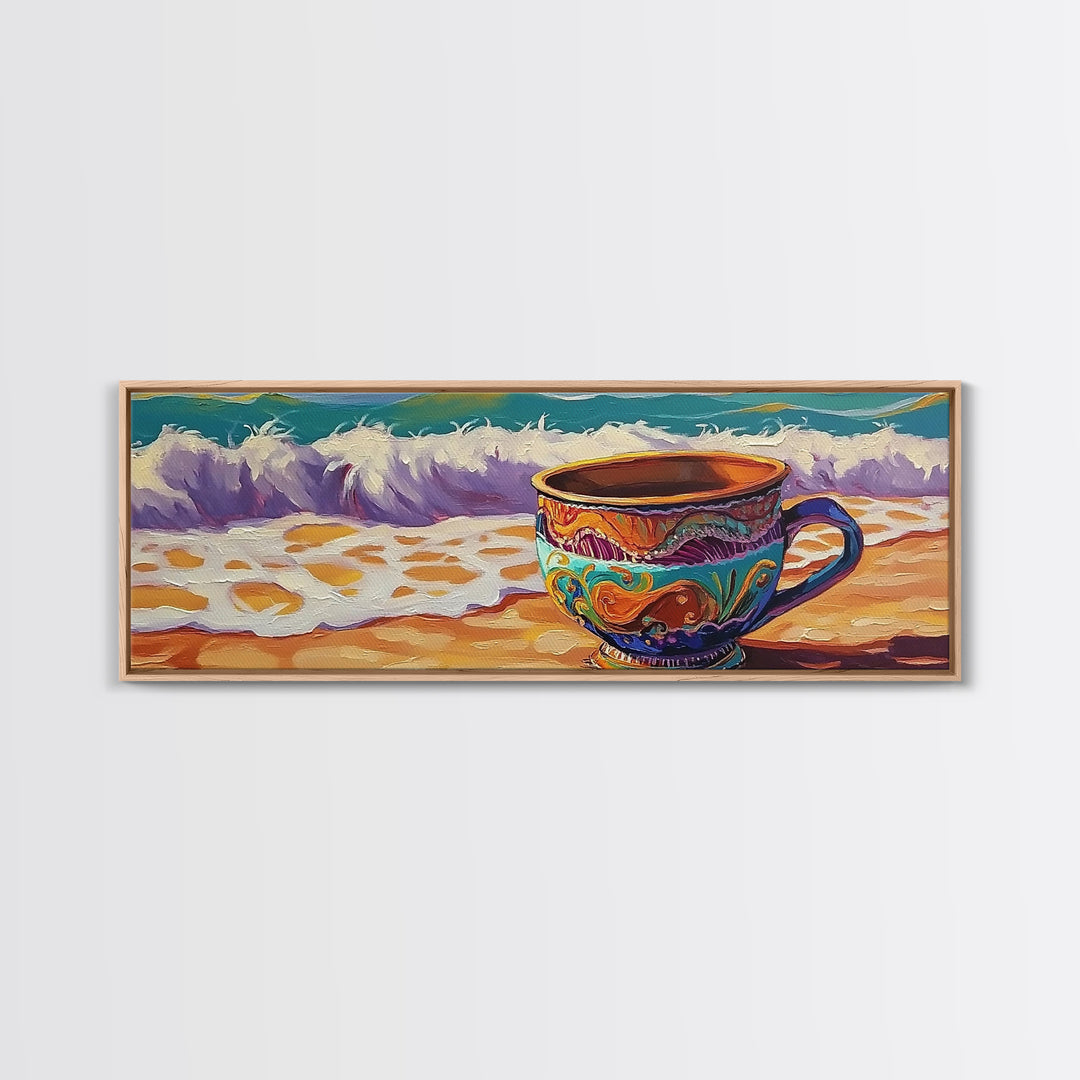 Beach Mug, Coastal Cup, Ocean Waves, Canvas Print, Beach Kitchen Art, Tropical Vibe, Boho Beach House, Nautical Wall Decor