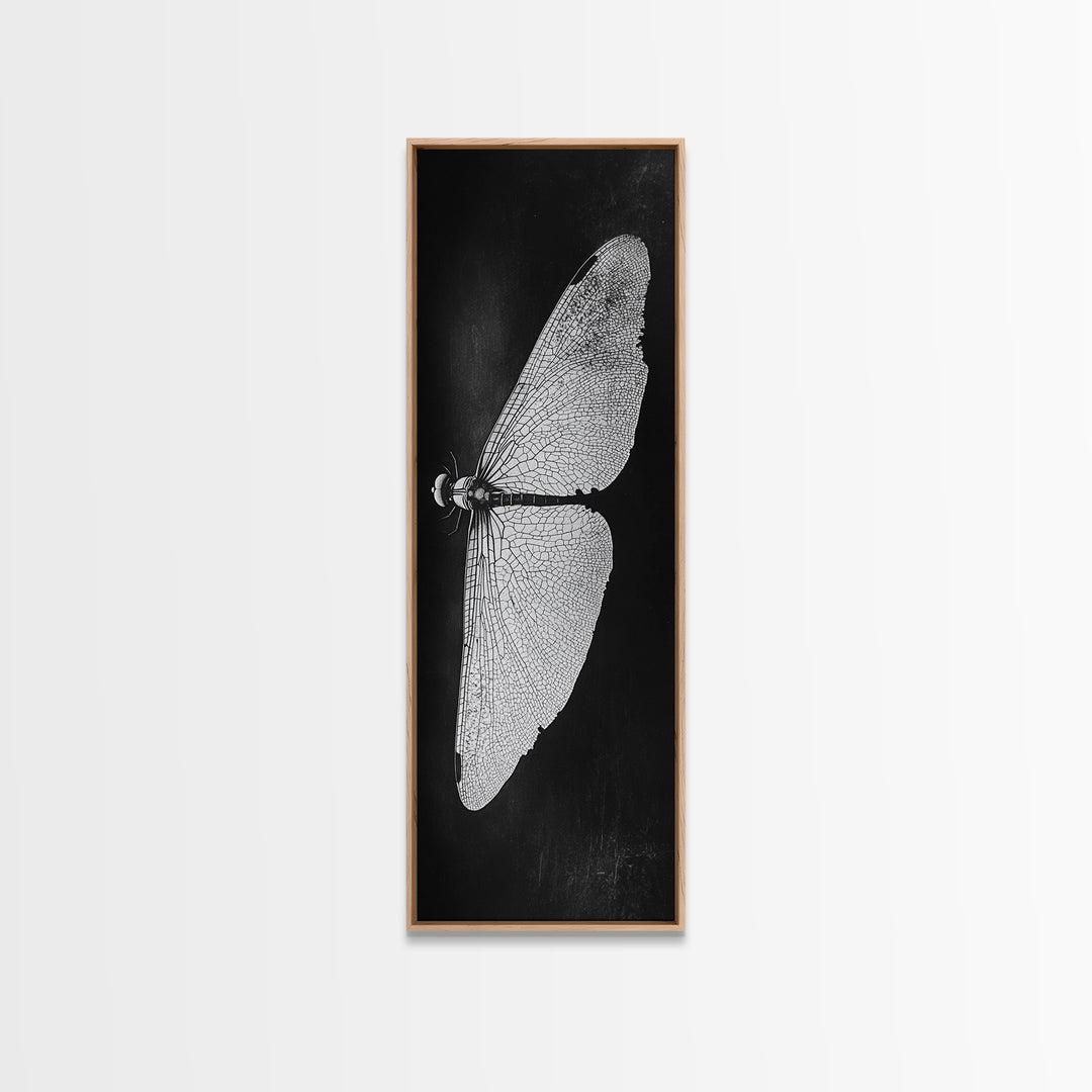 Dragonfly Wings Macro, Nature Insect Print, Detailed Bug Art, Minimalist Scientific Wall Decor, Framed Canvas Print, Study Room Art