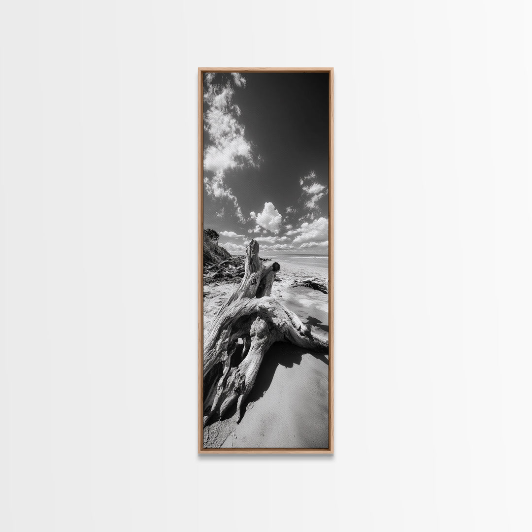 Coastal Driftwood, Sandy Beach, Ocean View, Rustic Style, Canvas Print, Fall Wall Art, Bathroom Decor, Nature Photography Art