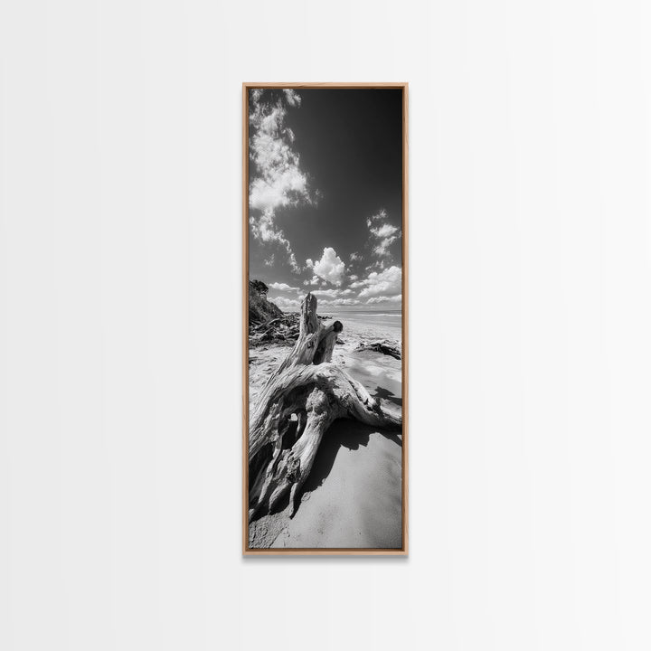 Coastal Driftwood, Sandy Beach, Ocean View, Rustic Style, Canvas Print, Fall Wall Art, Bathroom Decor, Nature Photography Art