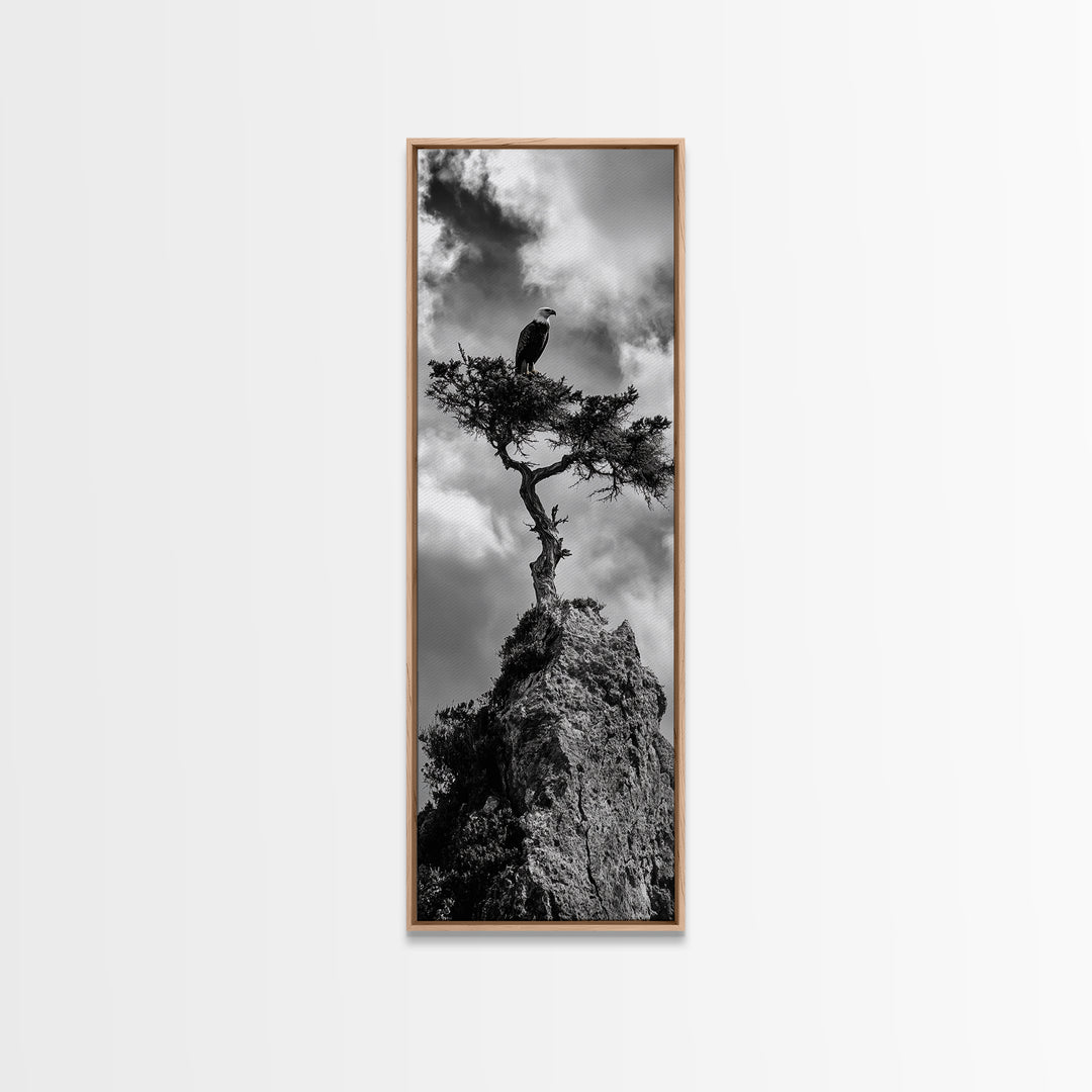 Eagle Tree, Cliff Perch, Bold Wildlife, Adventure Decor, Framed Canvas Print, Rustic Cabin Wall Art, American Symbolic Art