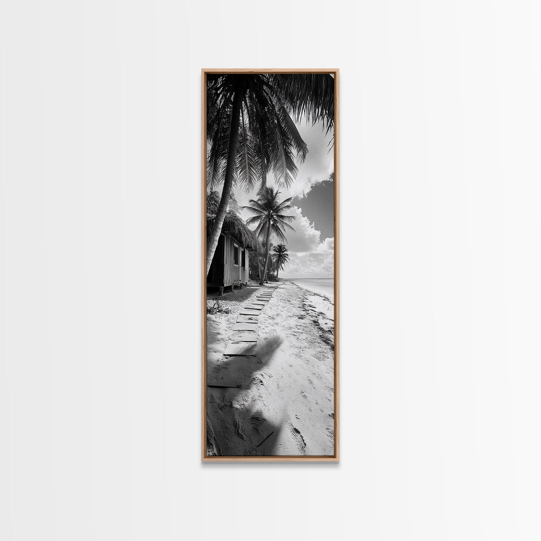Tropical Beach Path, Palm Trees, Coastal Escape, Island Cabin, Relaxing Vibes, Framed Canvas Print, Living Room Wall Art, Boho Coastal Decor