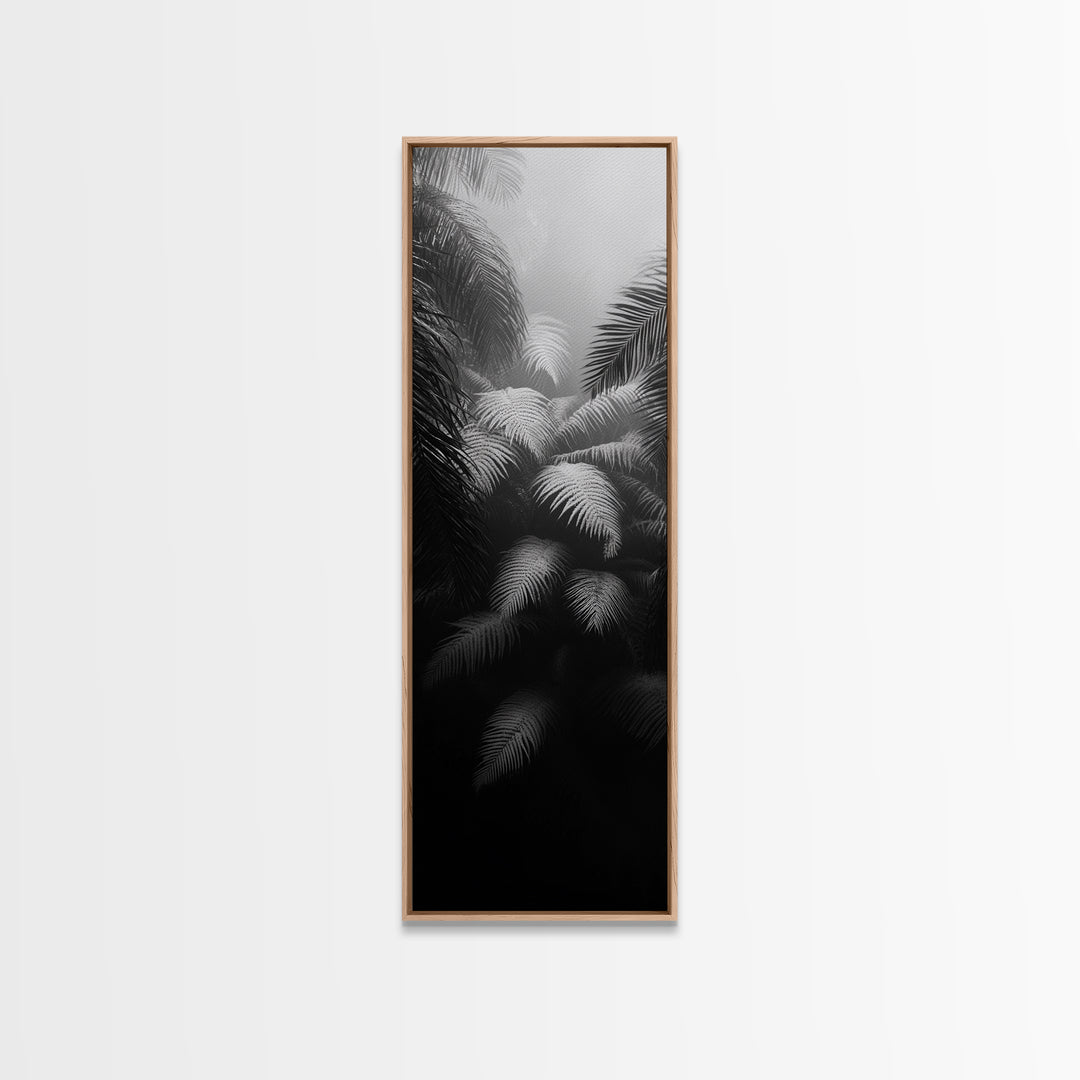 Fern Jungle Leaves, Tropical Botanical Print, Misty Rainforest Wall Art, Framed Canvas Print, Bathroom Decor, Moody Plant Art