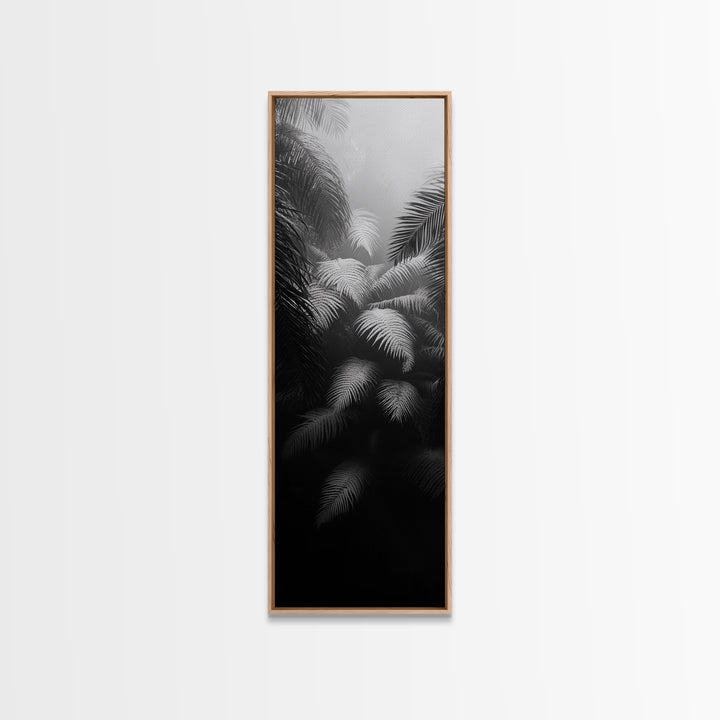 Fern Jungle Leaves, Tropical Botanical Print, Misty Rainforest Wall Art, Framed Canvas Print, Bathroom Decor, Moody Plant Art