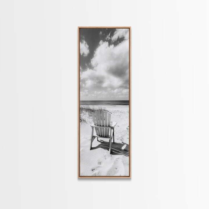 Ocean View Chair, Sandy Dunes, Seaside Retreat, Minimalist Beach, Calm Vibes, Framed Canvas Print, Bedroom Wall Art, Coastal Cottage Style