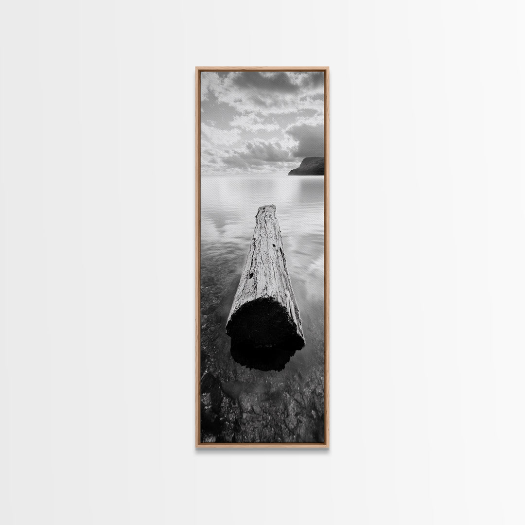 Driftwood Focus, Tranquil Waters, Lake Serenity, Canvas Print, Modern nature wall art, Neutral decor, Calm lakehouse bedroom piece