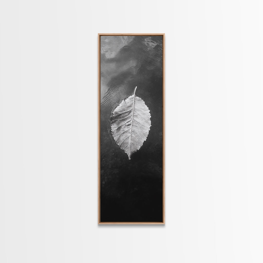 Floating Leaf, Autumn Stillness, Water Reflection, Framed Canvas Print, Fall inspired decor, Bathroom minimalist art, Botanical nature gift