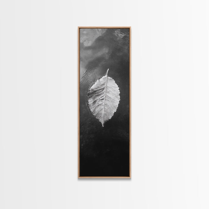 Floating Leaf, Autumn Stillness, Water Reflection, Framed Canvas Print, Fall inspired decor, Bathroom minimalist art, Botanical nature gift