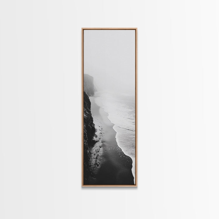 Foggy Cliffs, Ocean Shoreline, Monochrome Beach, Canvas Print, Black and white beach art, Coastal minimalist hallway decor, Modern seascape gift