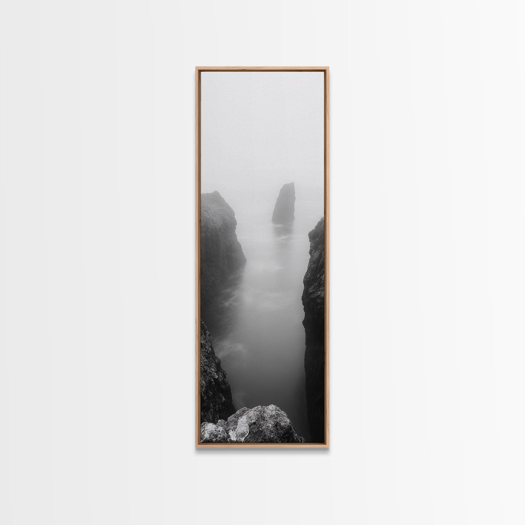 Foggy Cliffs, Coastal Serenity, Ocean Landscape, Nature Photography, Framed Canvas Print, Minimalist Wall Art, Bedroom Wall Decor