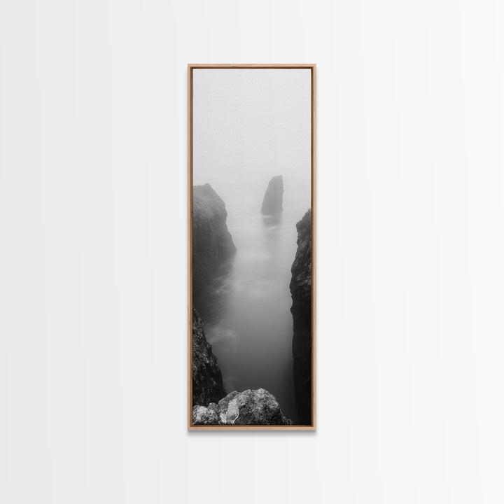 Foggy Cliffs, Coastal Serenity, Ocean Landscape, Nature Photography, Framed Canvas Print, Minimalist Wall Art, Bedroom Wall Decor