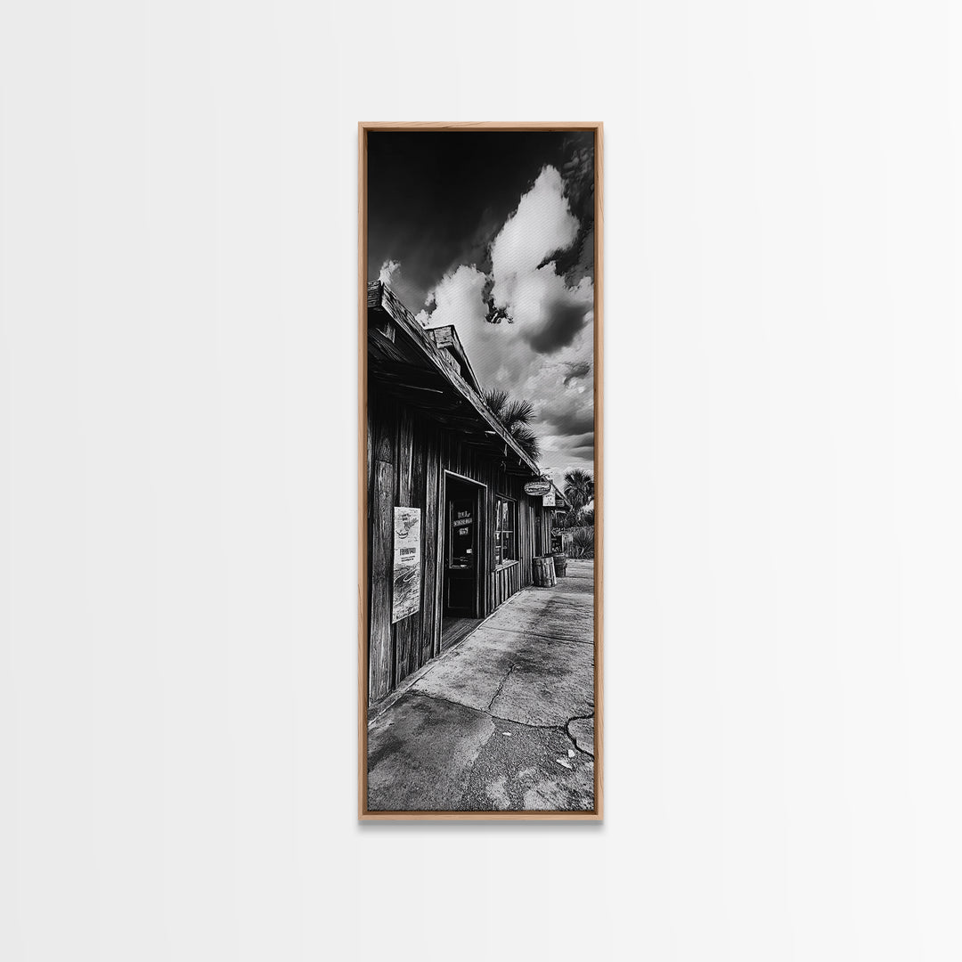 Western Saloon, Rustic Storefront, Desert Vibes, Black and White Photography, Framed Canvas Print, Man Cave Art, Americana Wall Style
