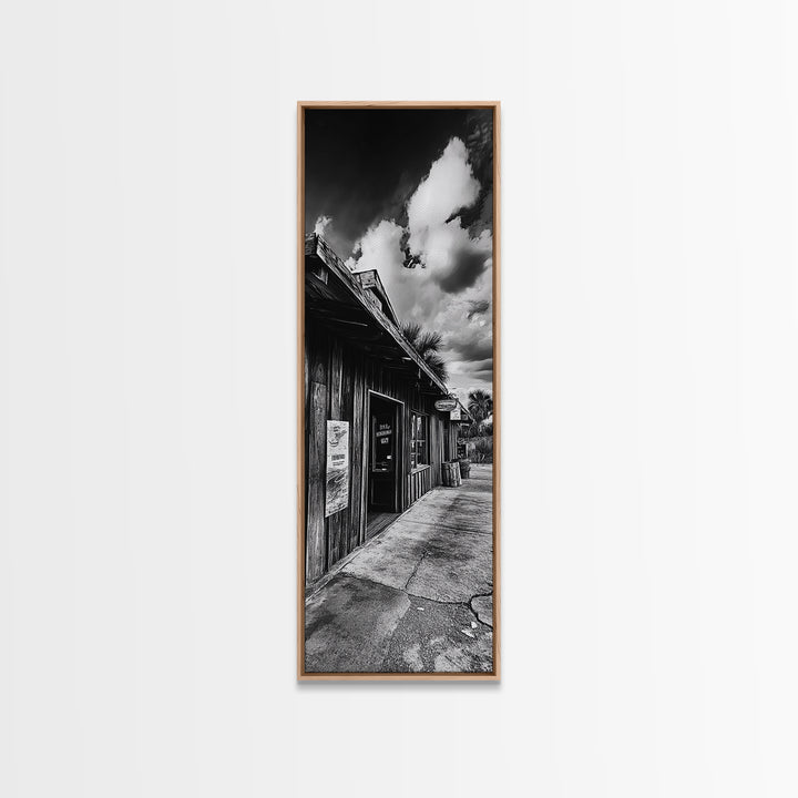 Western Saloon, Rustic Storefront, Desert Vibes, Black and White Photography, Framed Canvas Print, Man Cave Art, Americana Wall Style