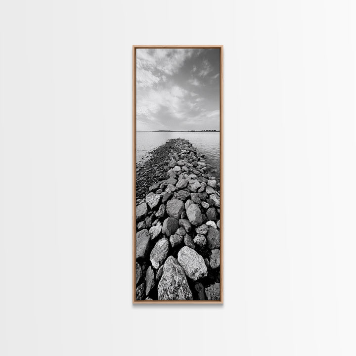 Rocky Jetty, Ocean Horizon, Black and White Seascape, Minimalist Nature, Canvas Print, Neutral Wall Decor, Office Wall Art, Hallway Decor