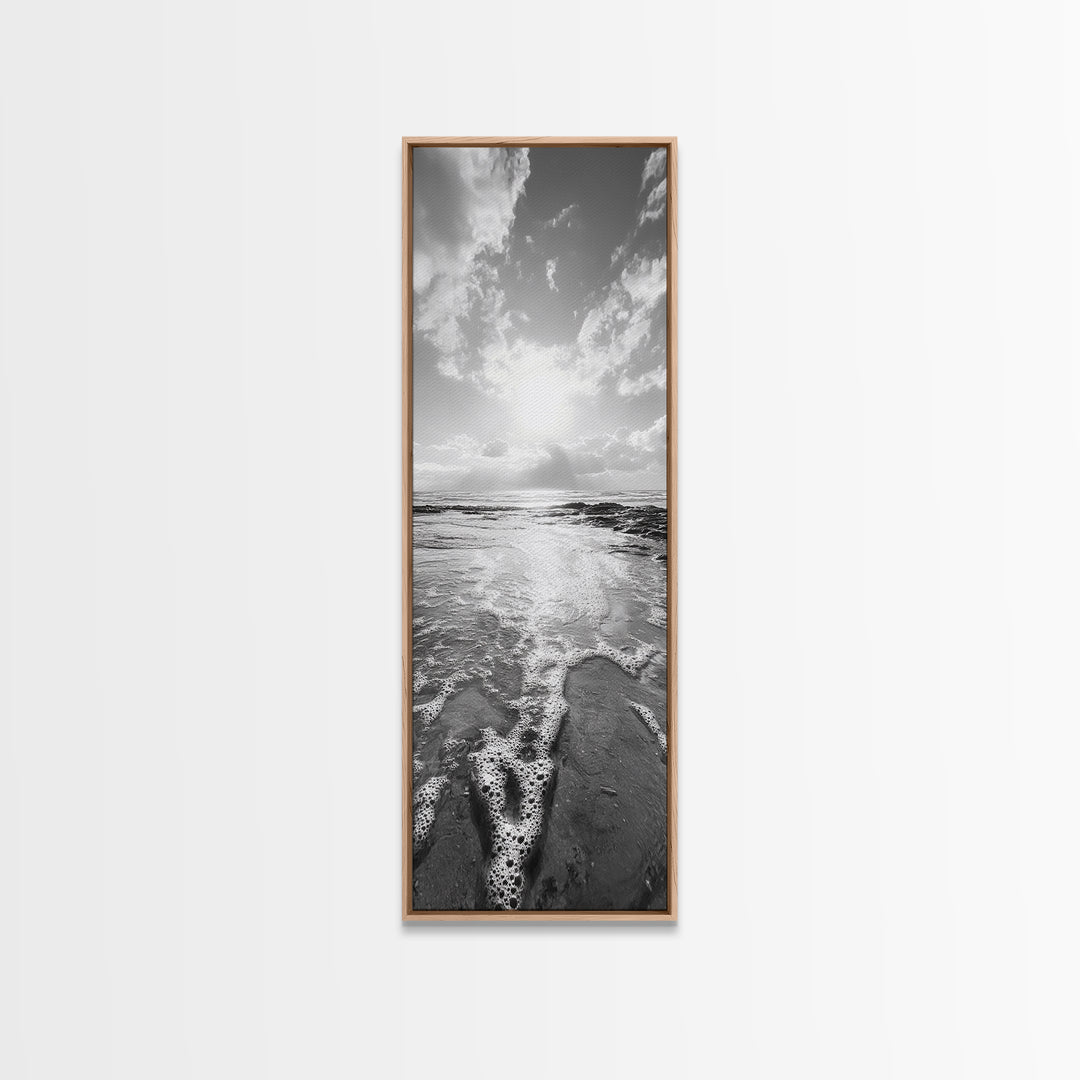 Ocean Foam, Morning Light, Tranquil Seashore, Black and White Coastal Print, Canvas Print, Minimalist Bathroom Print, Entryway Wall Art
