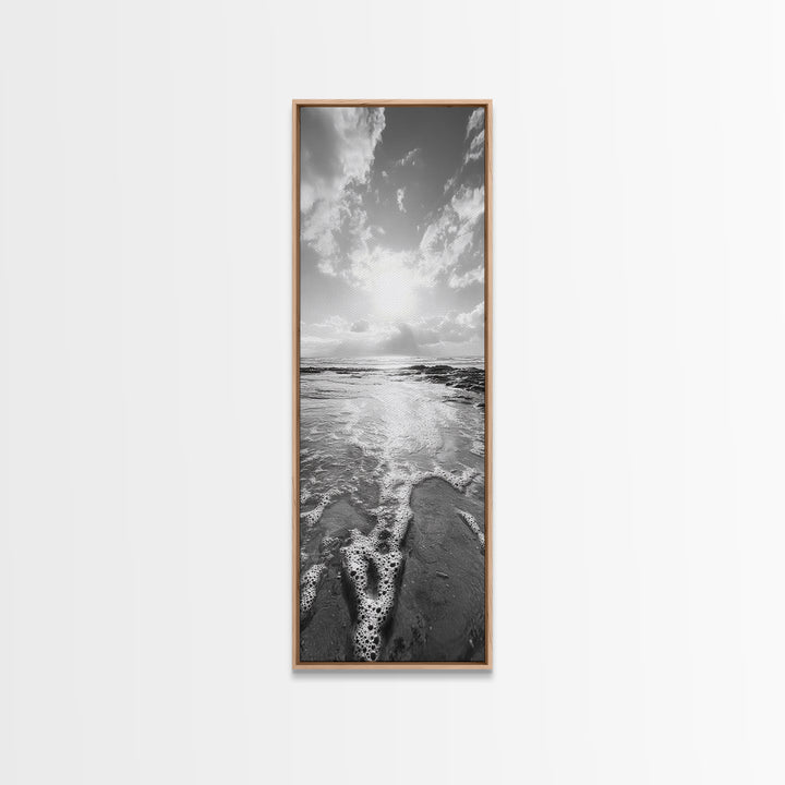 Ocean Foam, Morning Light, Tranquil Seashore, Black and White Coastal Print, Canvas Print, Minimalist Bathroom Print, Entryway Wall Art
