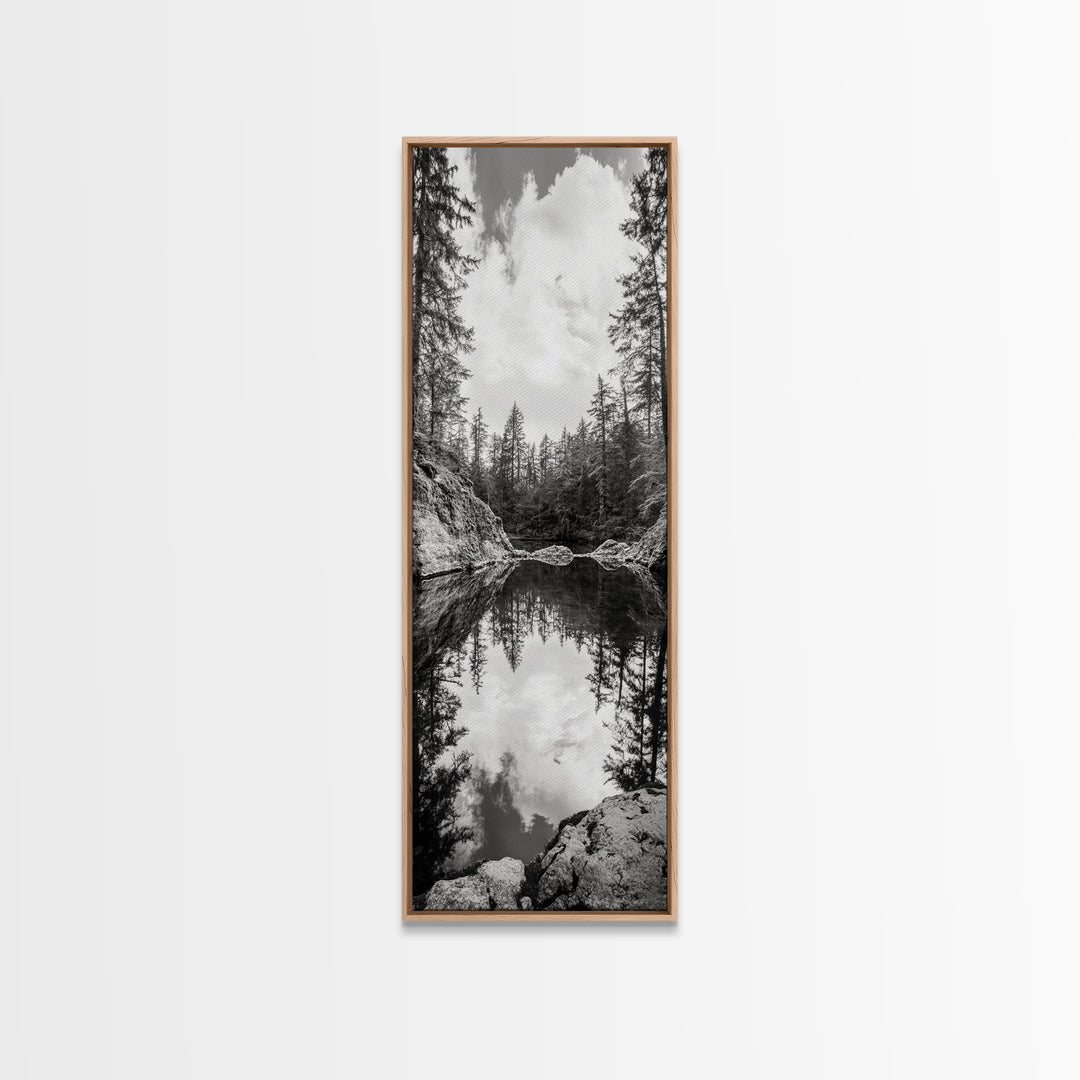 Forest Reflection, Tranquil Lake, Evergreen Woods, Wilderness Scene, Canvas Print, Rustic Cabin Wall Decor, Nature Photography Art
