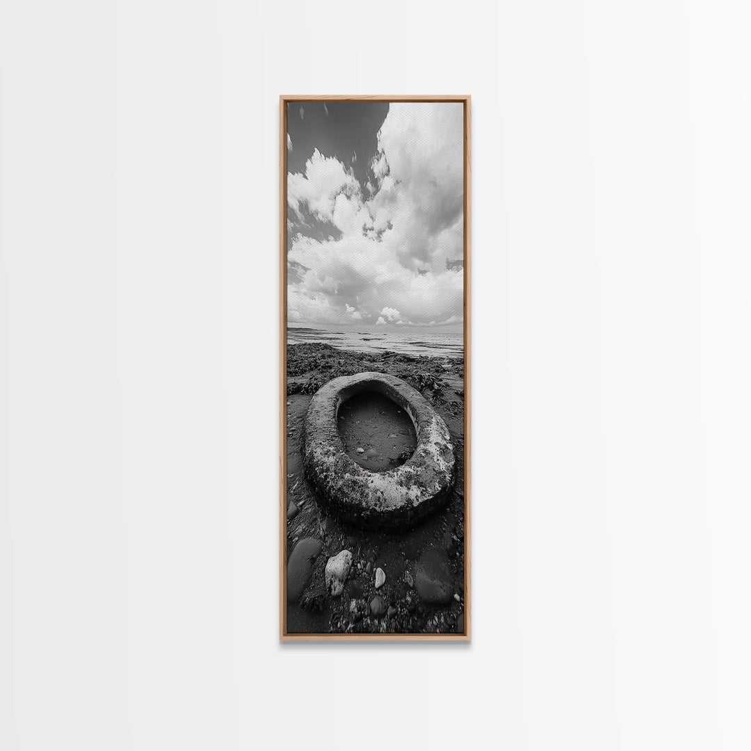 Tidepool Relic, Seaside Ruins, Moody Beach Scene, Framed Canvas Print, Coastal Bathroom Art, Ocean Inspired Decor, Surreal Photography