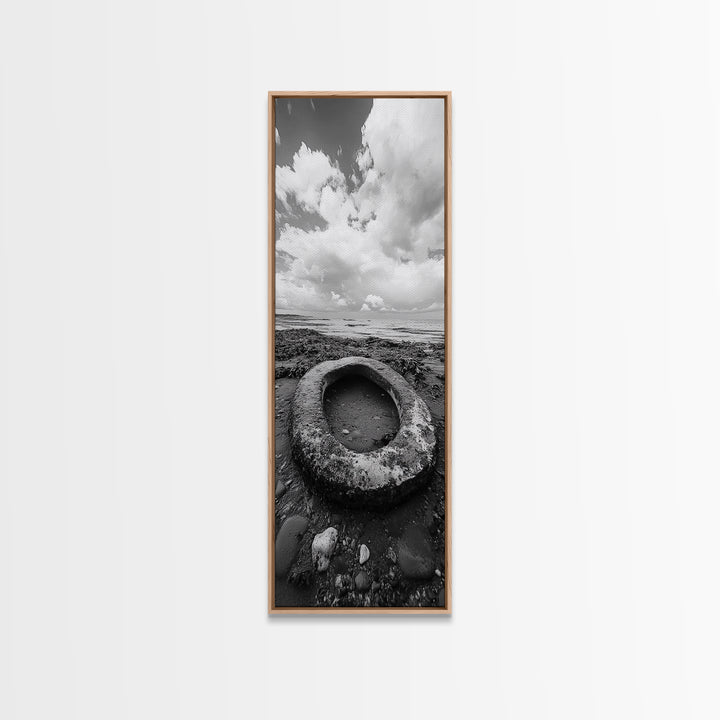 Tidepool Relic, Seaside Ruins, Moody Beach Scene, Framed Canvas Print, Coastal Bathroom Art, Ocean Inspired Decor, Surreal Photography