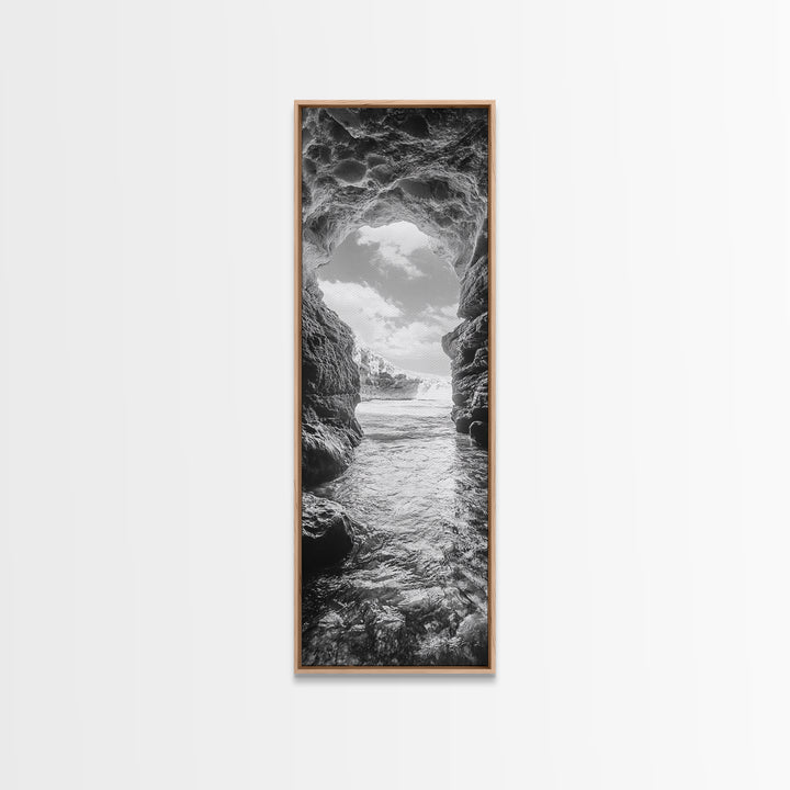 Sea Cave View, Ocean Opening, Rugged Rock Passage, Framed Canvas Print, Coastal Wall Art, Adventure Decor, Modern Rustic Style