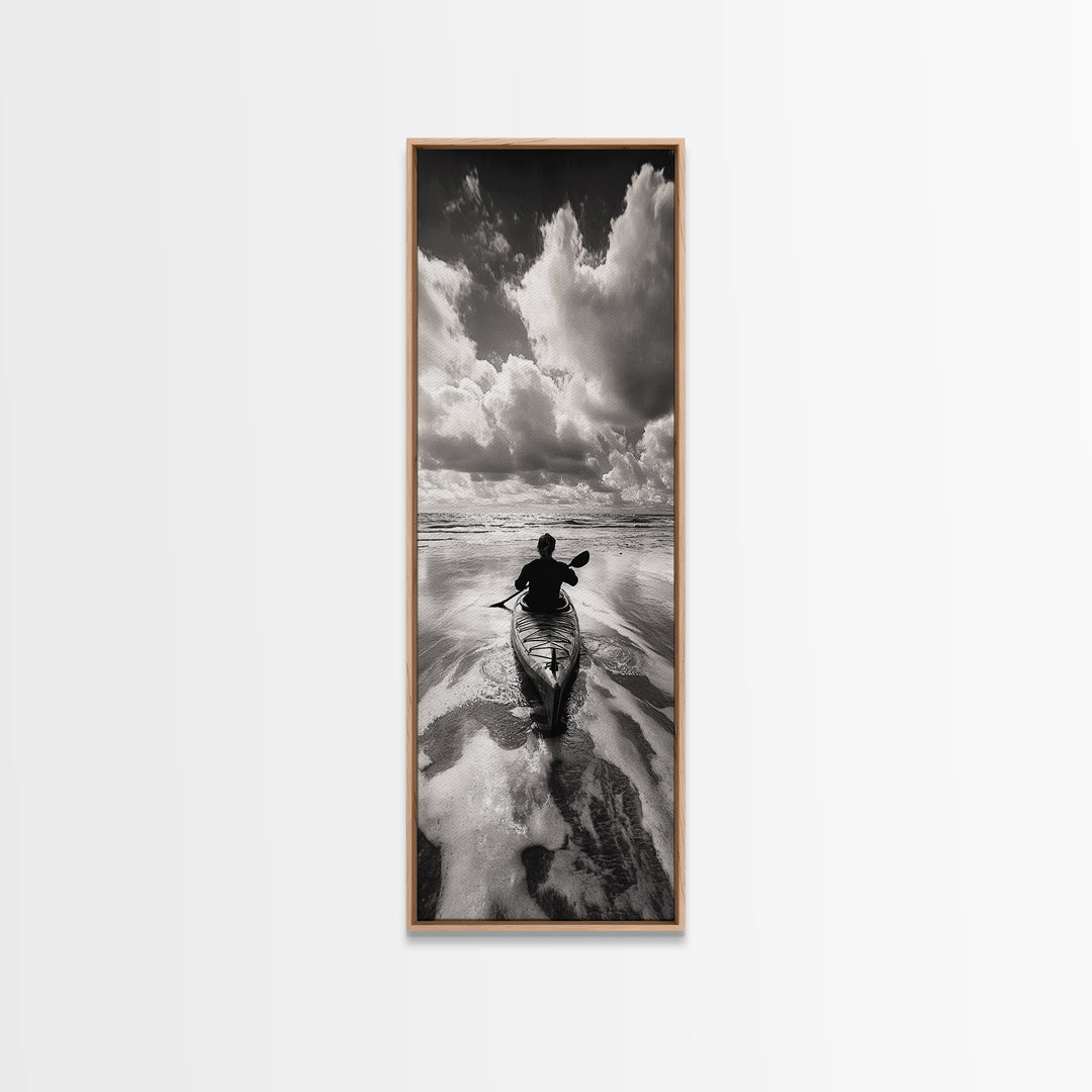 Ocean Adventure, Kayak Journey, Seascape Escape, Framed Canvas Print, Modern Office Wall Art, Coastal Decor, Adventure Photography